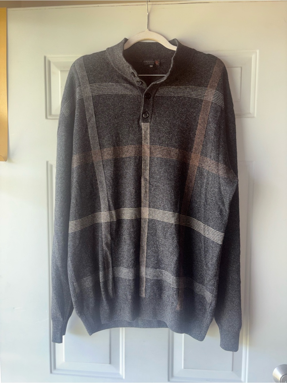 Corneliani gray plaid cashmere/silk blend sweater size 56 EU XL US